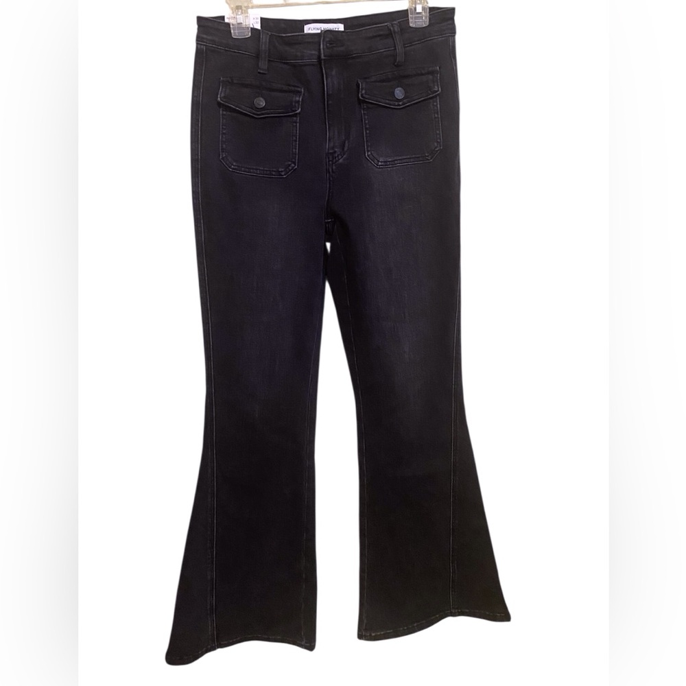 NWT Flying Monkey Black High Rise Flare Stretch Jean SZ 30 Patch Pockets Retro - Picture 5 of 13
